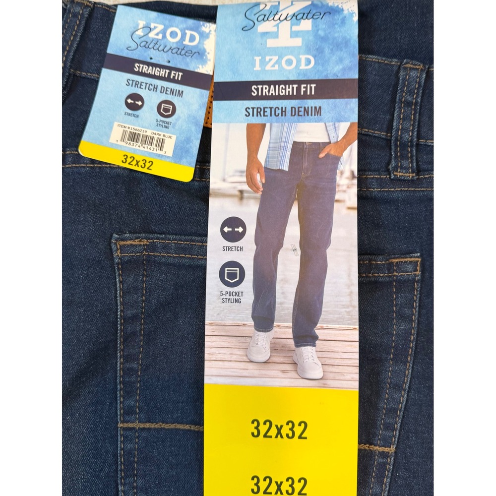 IZOD Saltwater Straight Fit Stretch Denim Jeans Dark Blue 32x32 Classic Dad Core